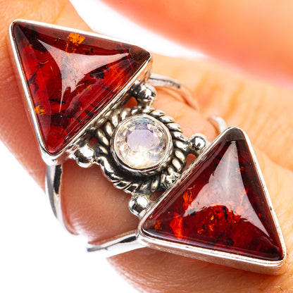 Large Baltic Amber, Rainbow Moonstone Ring Size 6.75 (925 Sterling Silver) RING143472