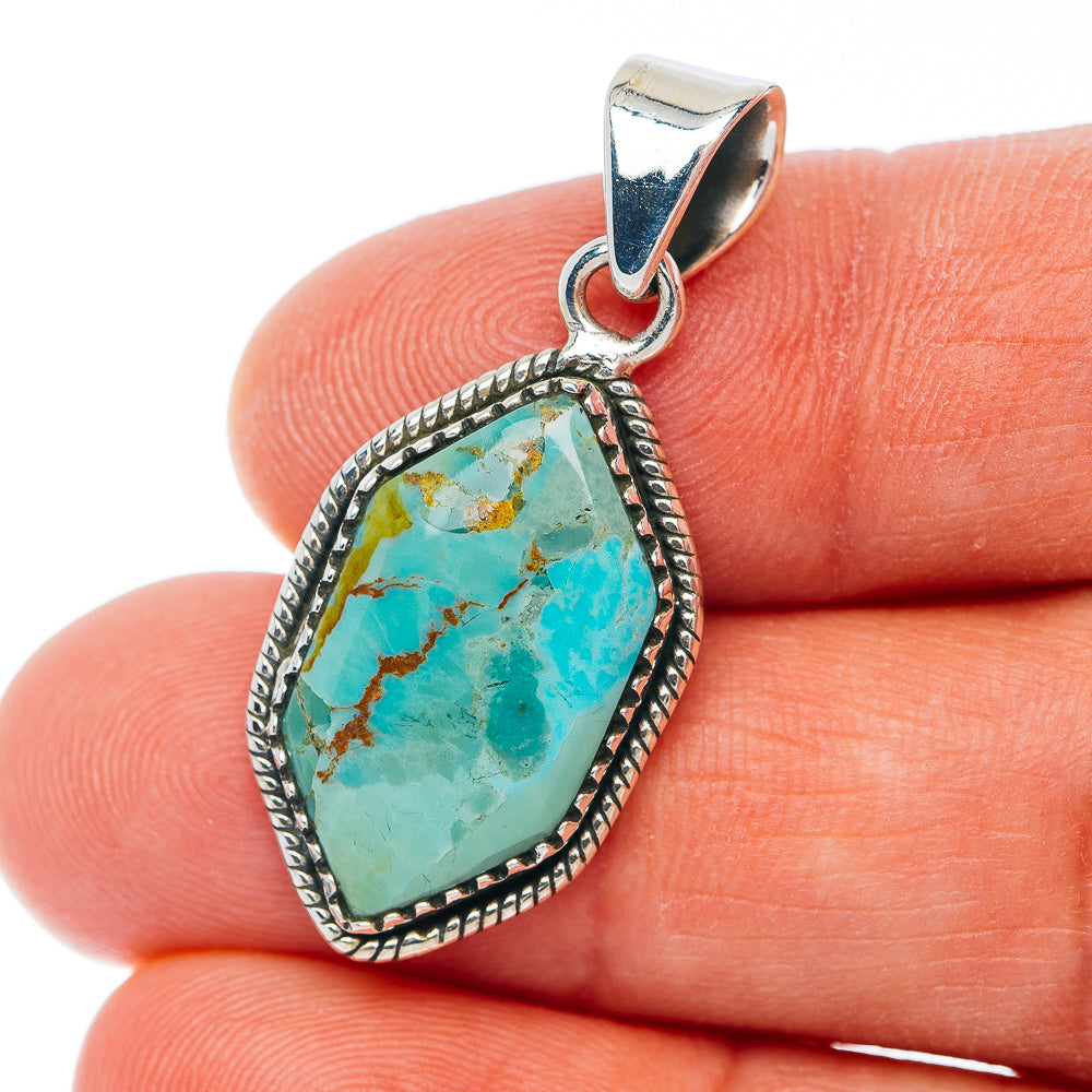 Exclusive Southwestern Style Kingman Turquoise Pendant 1 3/8" (.925 Sterling Silver)