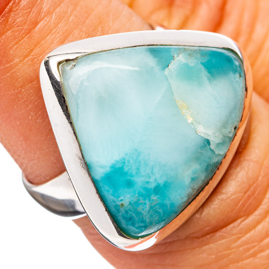 Sterling silver Larimar triangle stone ring with teal-blue gemstone, size 6.25