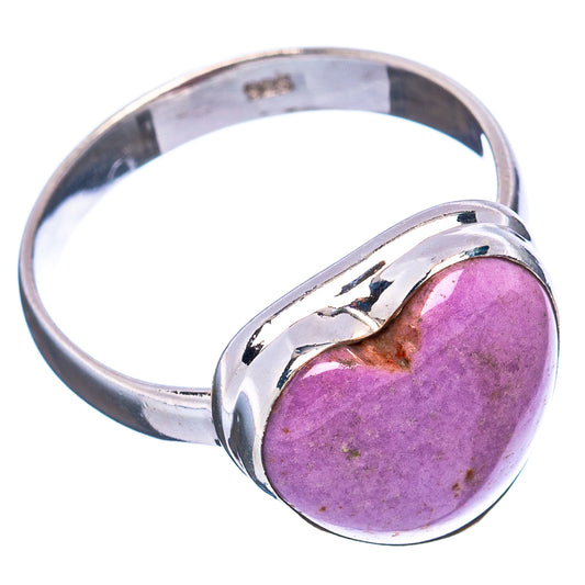 Sterling silver heart ring with purple phosphosiderite cabochon, size 9
