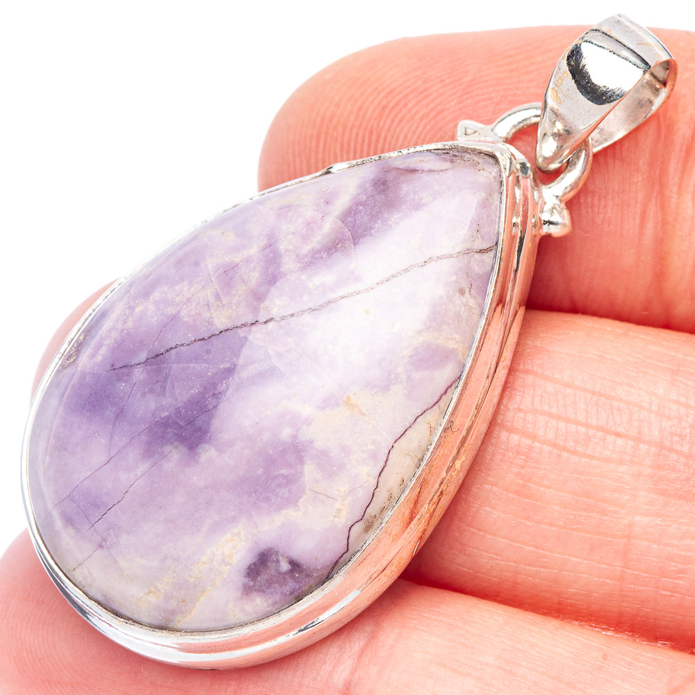 Carved Tiffany Stone Pendant 1 5/8" (925 Sterling Silver) P44135