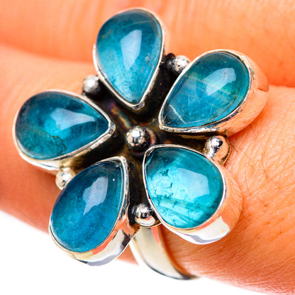925 sterling silver moonstone ring with five blue teardrop stones in a flower design