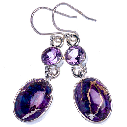 Purple Copper Composite Turquoise, Amethyst Earrings 1 5/8" (925 Sterling Silver) E433036