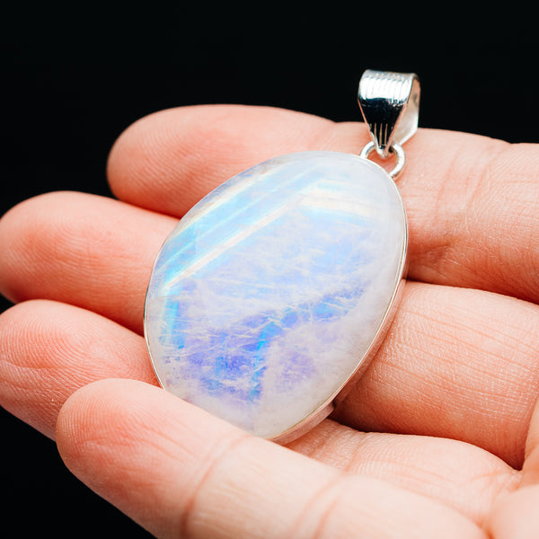 Premium Rainbow Moonstone Pendant 1 7/8" (.925 Sterling Silver)