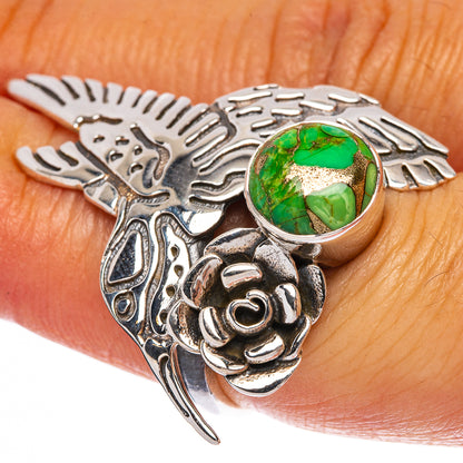 Large Green Copper Composite Turquoise Hummingbird Ring Size 5.75 (925 Sterling Silver) R146482