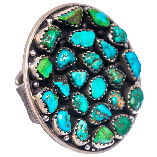 Adjustable turquoise and green ring with oval stones in silver bezel