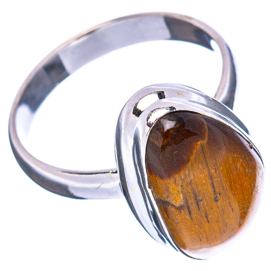 Tiger’s eye sterling silver ring, oval stone bezel and wide polished band