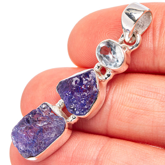 925 sterling silver pendant with light blue topaz and purple tanzanite rough stones