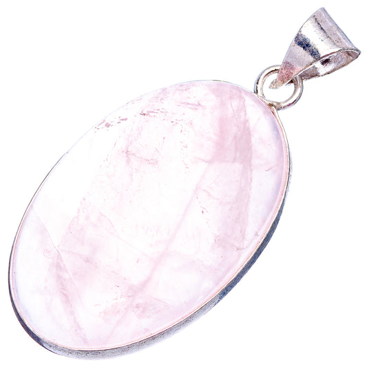 Oval rose quartz pendant with pink marbled cabochon and silver-plated loop bail.