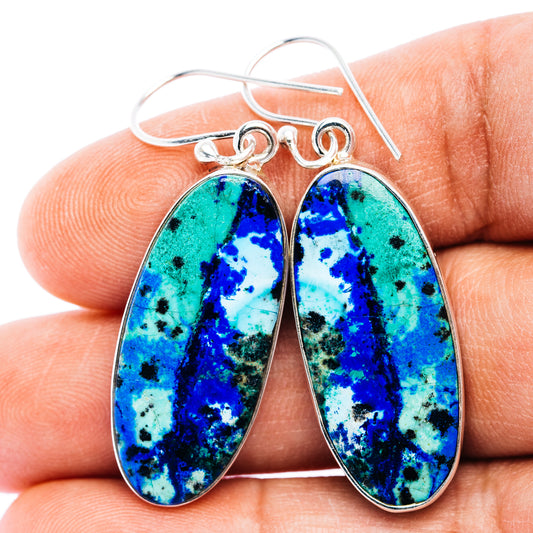 Large Premium Bluebird Azurite Earrings 1 7/8" (.925 Sterling Silver)