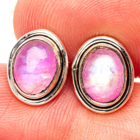 Oval pink gemstone stud earrings in .925 sterling silver oval frames