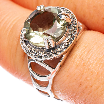 Faceted Green Amethyst Ring Size 8 (925 Sterling Silver) R2436