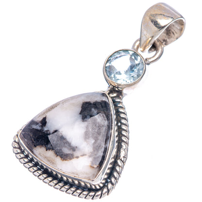 White buffalo Turquoise, Blue Topaz Pendant 1 3/8" (.925 Sterling Silver)