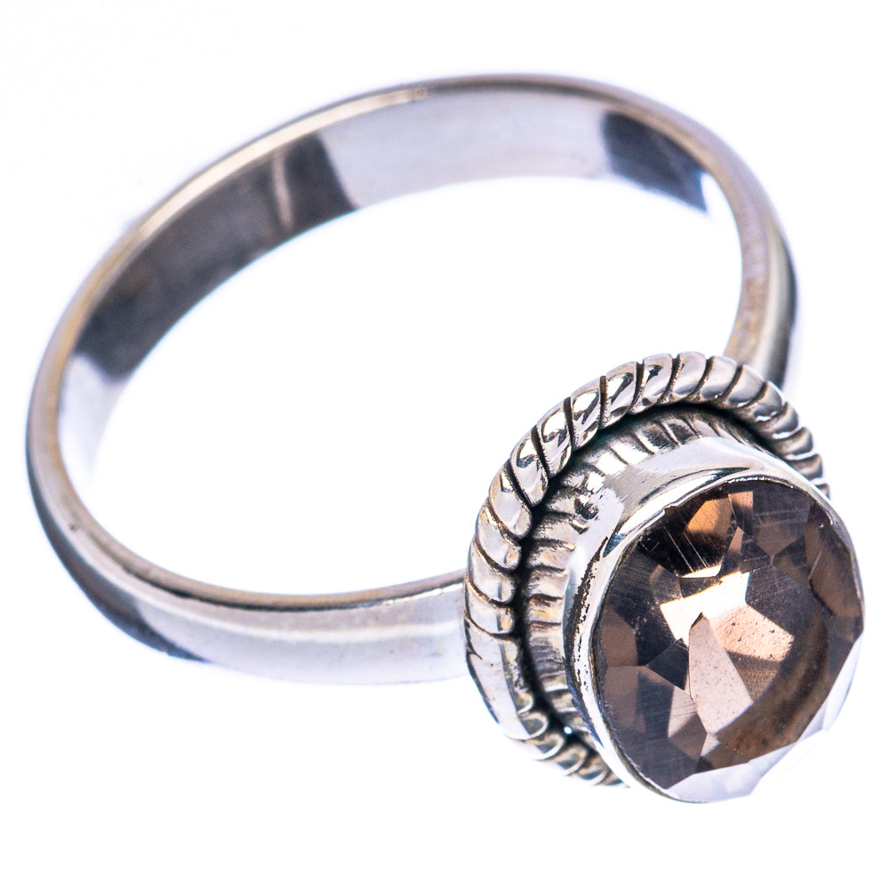 Smoky quartz sterling silver ring, oval stone with braided setting and rope band, size 6.75