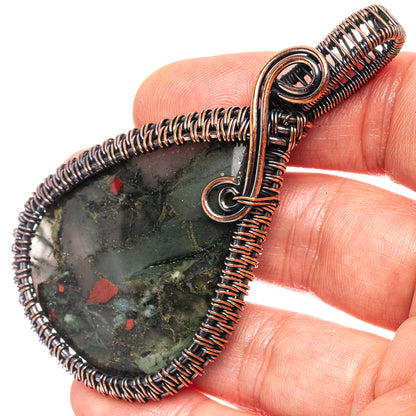 Bloodstone Wire Wrap Pendant 2 3/4" (Oxidized Copper)