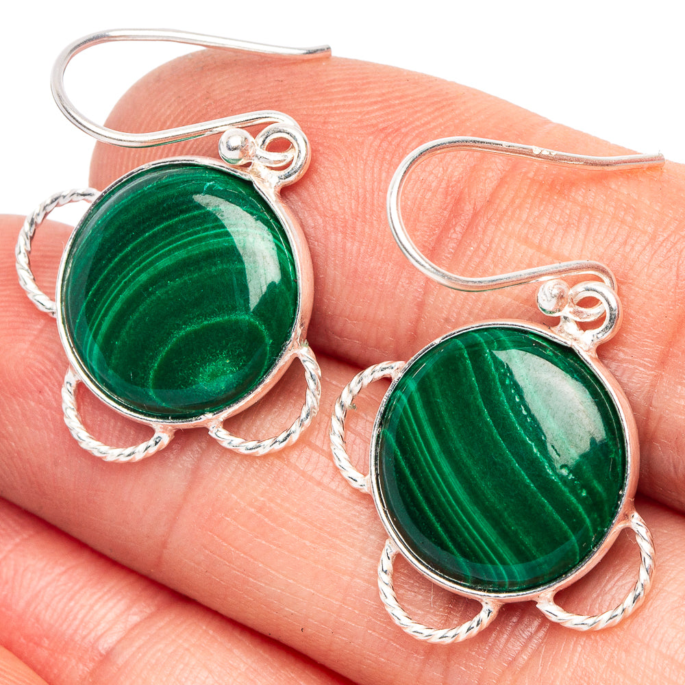 Malachite Earrings 1 1/4" (925 Sterling Silver) E2296