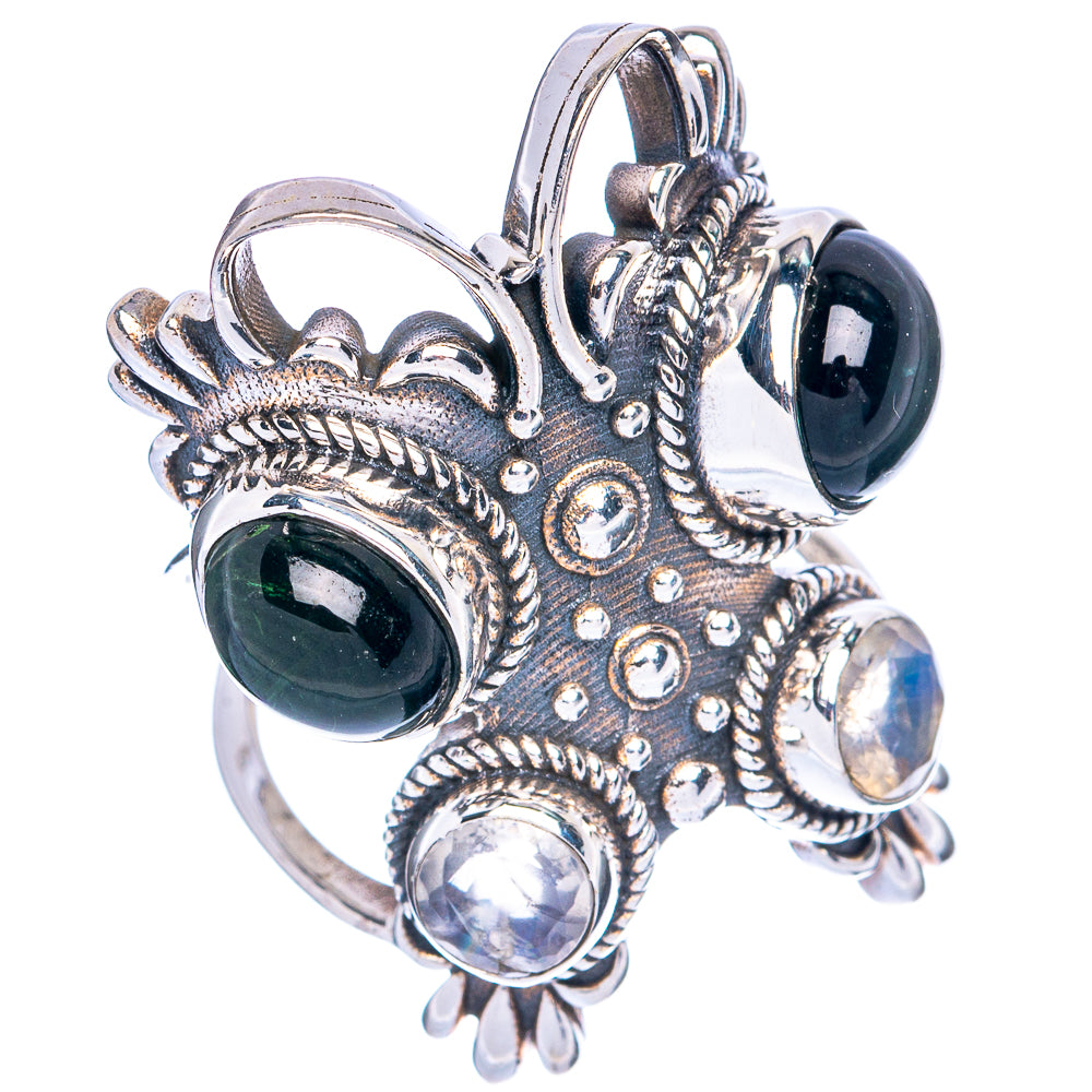 Large Black Onyx, Rainbow Moonstone Ring Size 5.75 (925 Sterling Silver) R144508