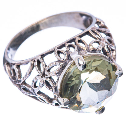 Faceted Green Amethyst Ring Size 7.75 (925 Sterling Silver) R3100