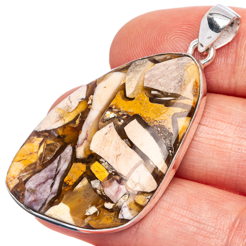 Brecciated mookaite teardrop pendant in 925 sterling silver, textured stone face