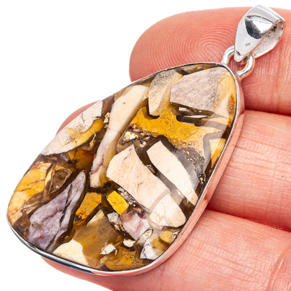 Brecciated mookaite teardrop pendant in 925 sterling silver, textured stone face