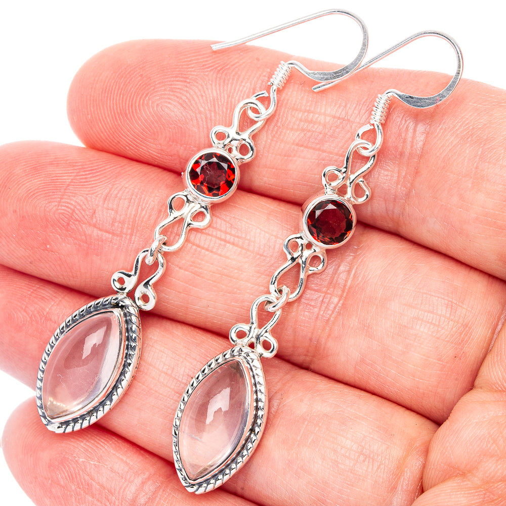 925 sterling silver earrings with round garnet and teardrop moonstone drop