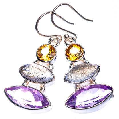 Amethyst, Labradorite, Citrine Earrings 1 5/8" (925 Sterling Silver) E432654