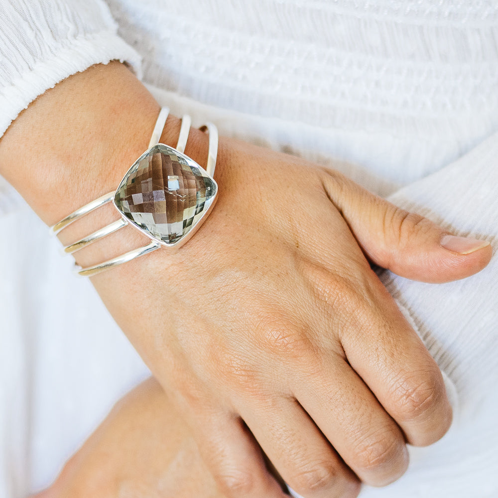Green Amethyst Cuff Bracelet (925 Sterling Silver) BR90262