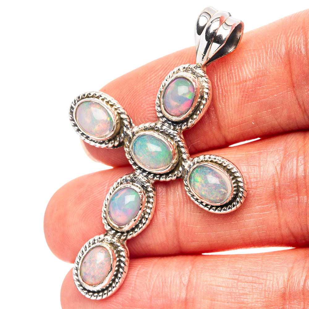 Ethiopian Opal Cross Pendant 1 7/8" (.925 Sterling Silver)