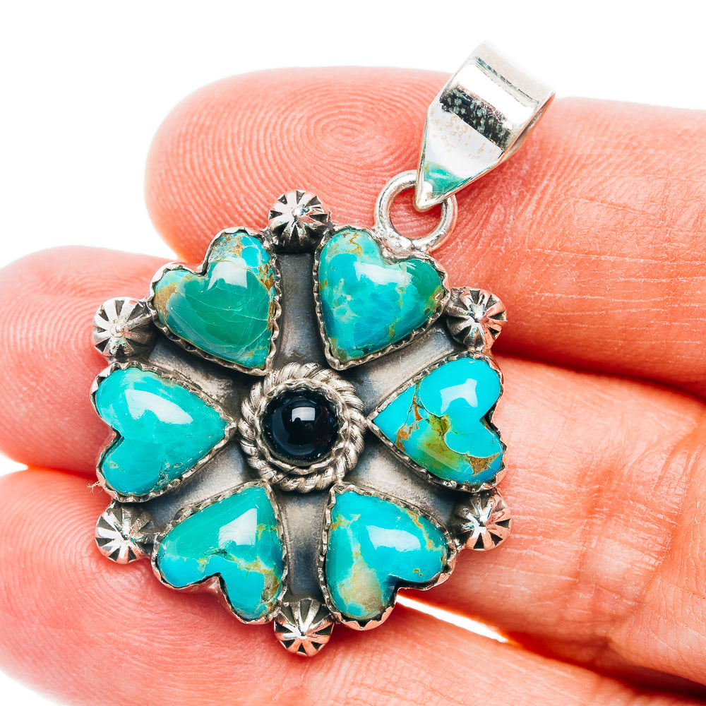 Exclusive Southwestern Style Kingman Turquoise Pendant 1 1/2" (.925 Sterling Silver)