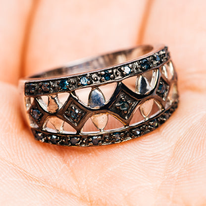 Blue Diamond Ring Size 7.5 (.925 Sterling Silver)