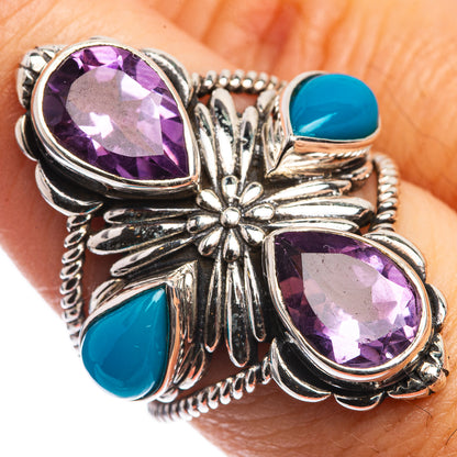 Large Faceted Amethyst, Sleeping Beauty Turquoise Ring Size 7.75 (925 Sterling Silver) RING143373