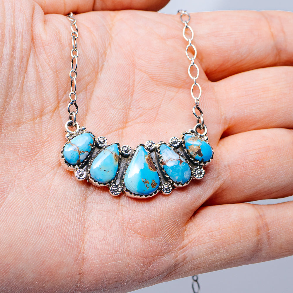 Southwestern Style Golden Hills Turquoise Necklace 9 to 19" (.925 Sterling Silver)