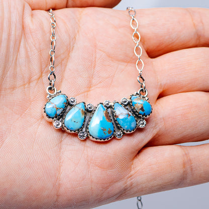 Southwestern Style Golden Hills Turquoise Necklace 9 to 19" (.925 Sterling Silver)