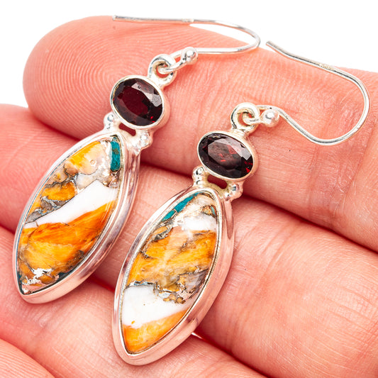 Spiny Oyster Turquoise, Smoky Quartz 925 Sterling Silver Earrings 1 3/4" (925 Sterling Silver) E2202