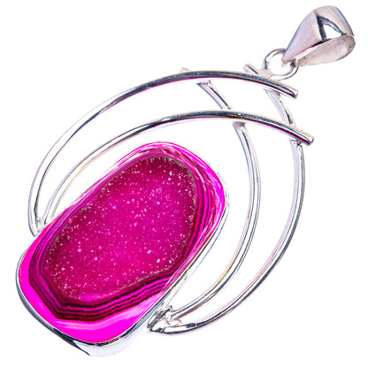 Pink Agate Druzy Pendant 2 1/4" (925 Sterling Silver) P39017