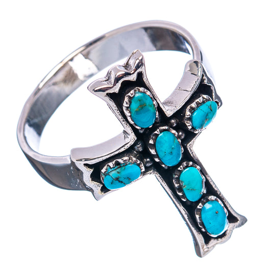 Turquoise inlay cross ring in .925 sterling silver with oval turquoise stones