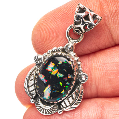 Exclusive Southwestern Style Mosaic Opal Pendant 1 1/4" (.925 Sterling Silver)