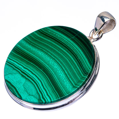 Malachite Coin 925 Sterling Silver Pendant 1 3/4" (925 Sterling Silver) PD38648