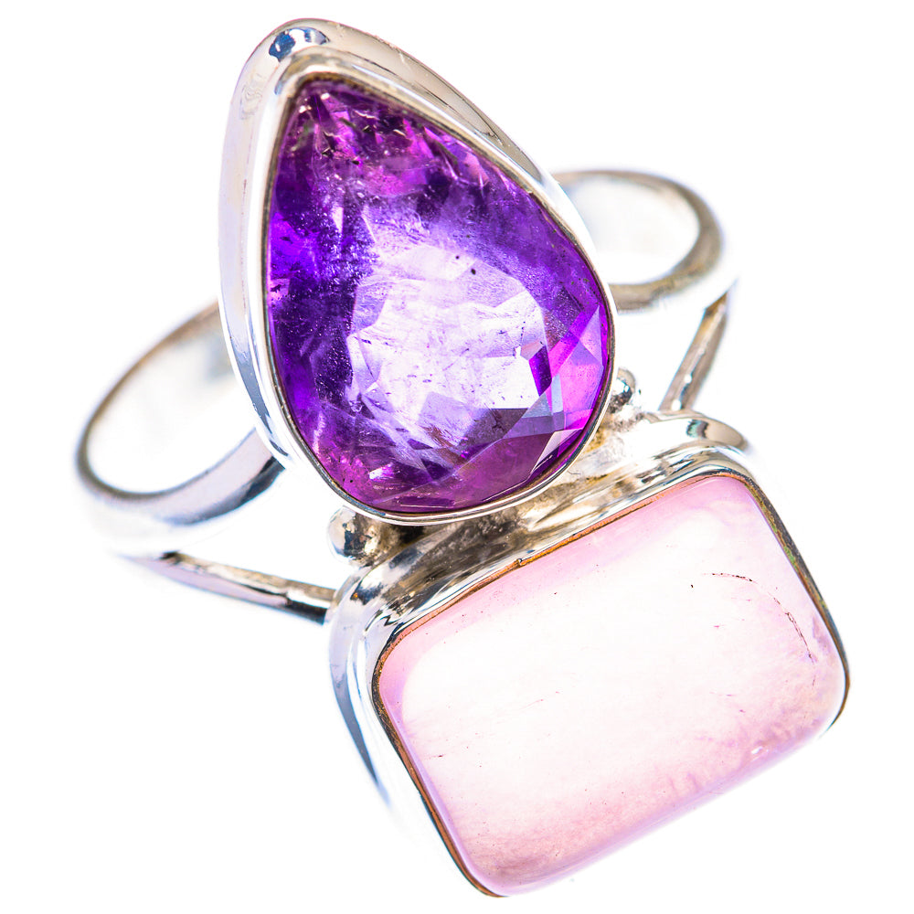 Large Rose Quartz, Amethyst Ring Size 10.75 (925 Sterling Silver) RING140036