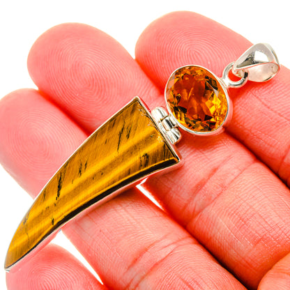 Tiger Eye, Citrine Pendant 2 1/2" (925 Sterling Silver) PD38027