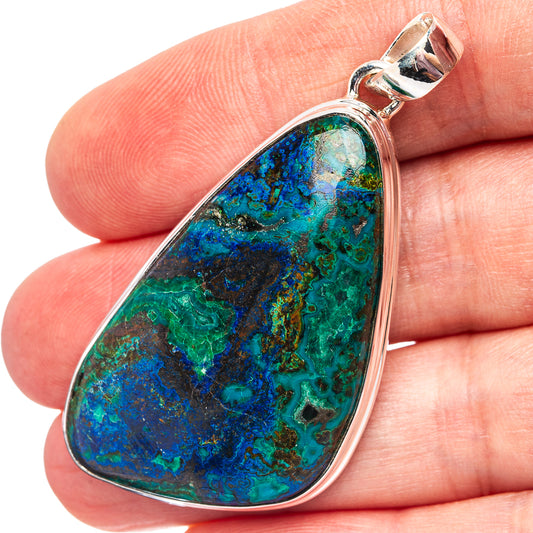 Sterling silver teardrop pendant with blue and green azurite-malachite stone