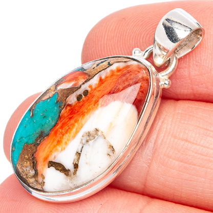 Spiny Oyster Turquoise Pendant 1 3/8" (925 Sterling Silver) P40305