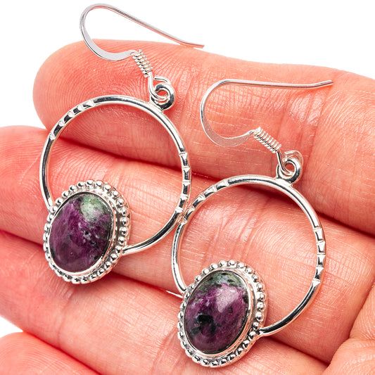 0.925 sterling silver earrings with purple oval cabochon, hoop drops and hook backs