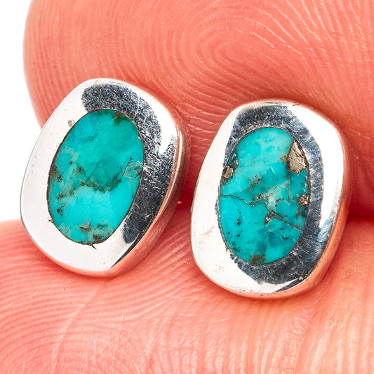 Oval turquoise cabochon earrings with textured .925 sterling silver bezels