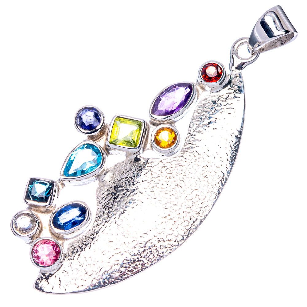 925 sterling silver multi-stone pendant with red round, purple oval, and blue/green stones