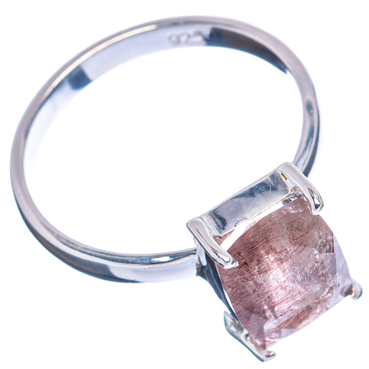 925 sterling silver ring with square super seven gemstone, four-prong bezel, side view