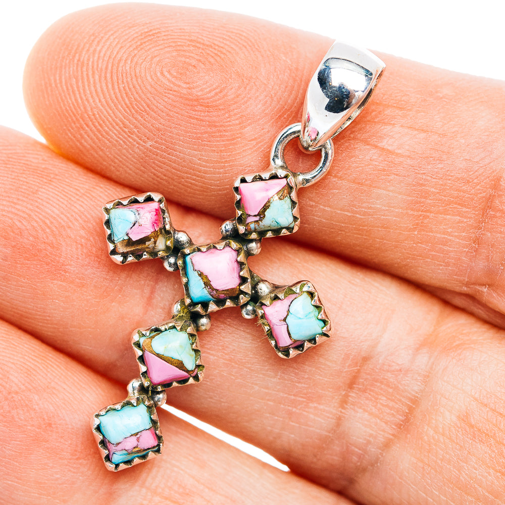 Southwestern Style Cotton Candy Turquoise Cross Pendant 1 5/8" (.925 Sterling Silver)