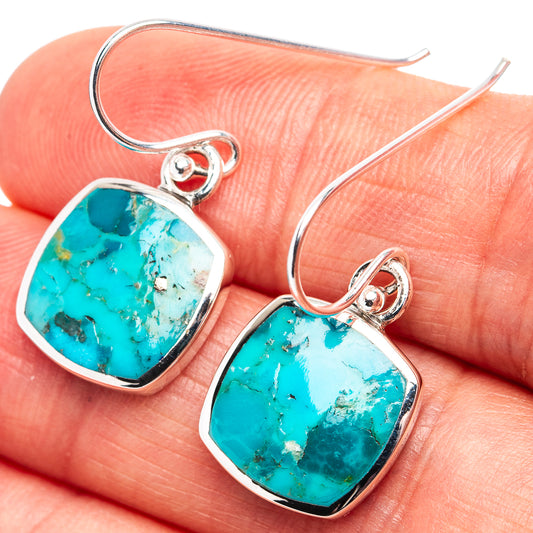 Turquoise stone drop earrings in .925 sterling silver with square bezel