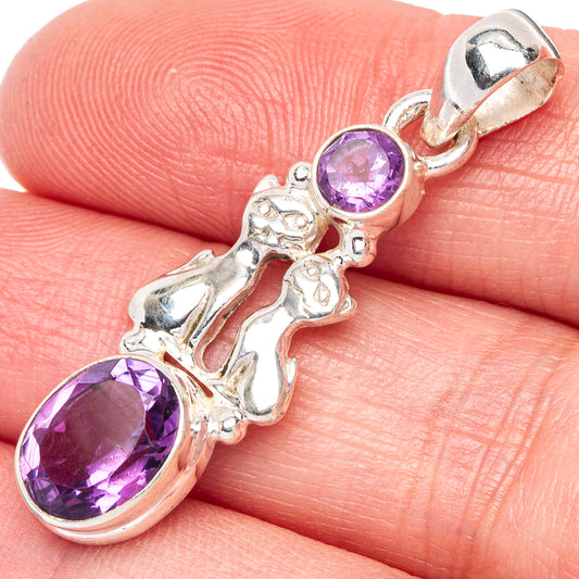 Faceted Amethyst Cats Pendant 1 1/2" (925 Sterling Silver) P41006