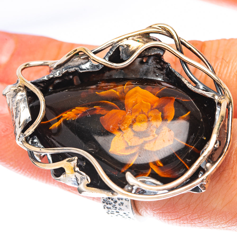 Amber Intaglio Rose Ring Size 6 Adjustable (925 Sterling Silver) R3830